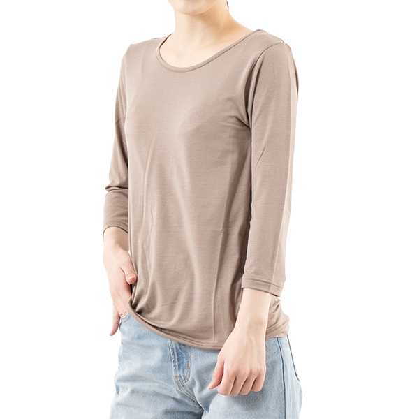 tシャツ カットソー レディース 日本製 7分袖 レーヨン インナー Uネック 重ね着 シンプル 無地 おしゃれ 伸縮性