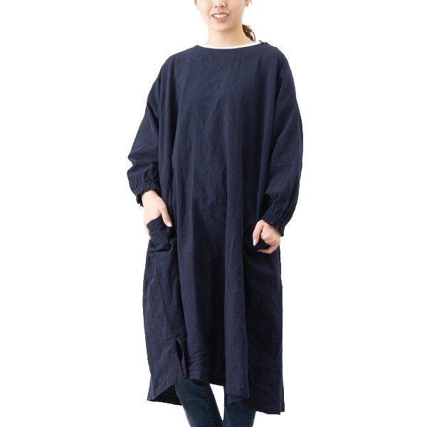 割烹着 ロング おしゃれ エプロン 保育士 2way 前開き シャツワンピ