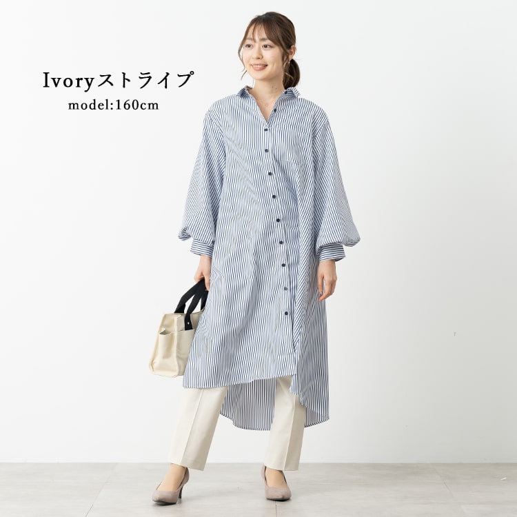 シャツワンピース ボリューム袖 ストライプ 膝丈 パーティー上品 ストライプ ワンピース レディース 膝丈 シャツワンピース 半袖