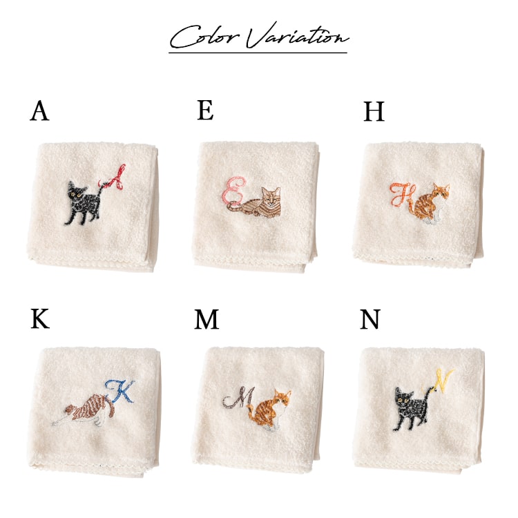 ハンカチ レディース ギフト 今治タオル 猫 イニシャル 刺繍