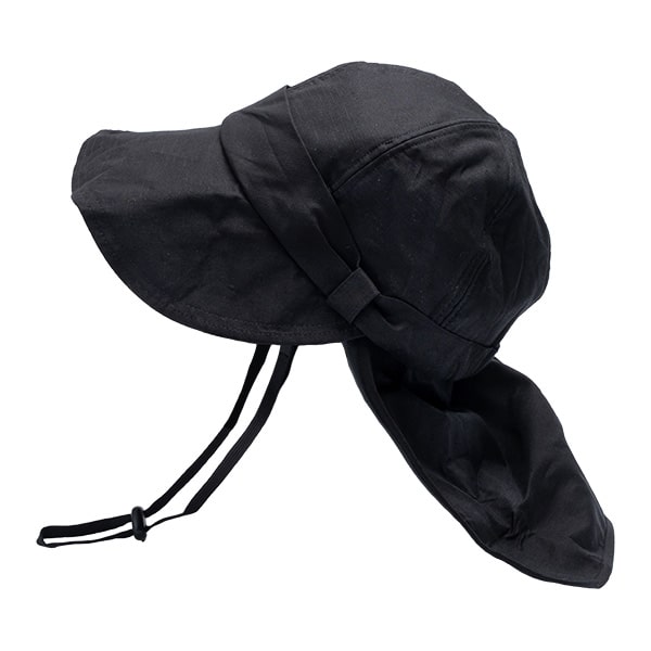 美品　【yori】 洗える 日よけ付きリボンキャップ ブラック 帽子 UV日よけ付きリボンキャップ | all item| yori