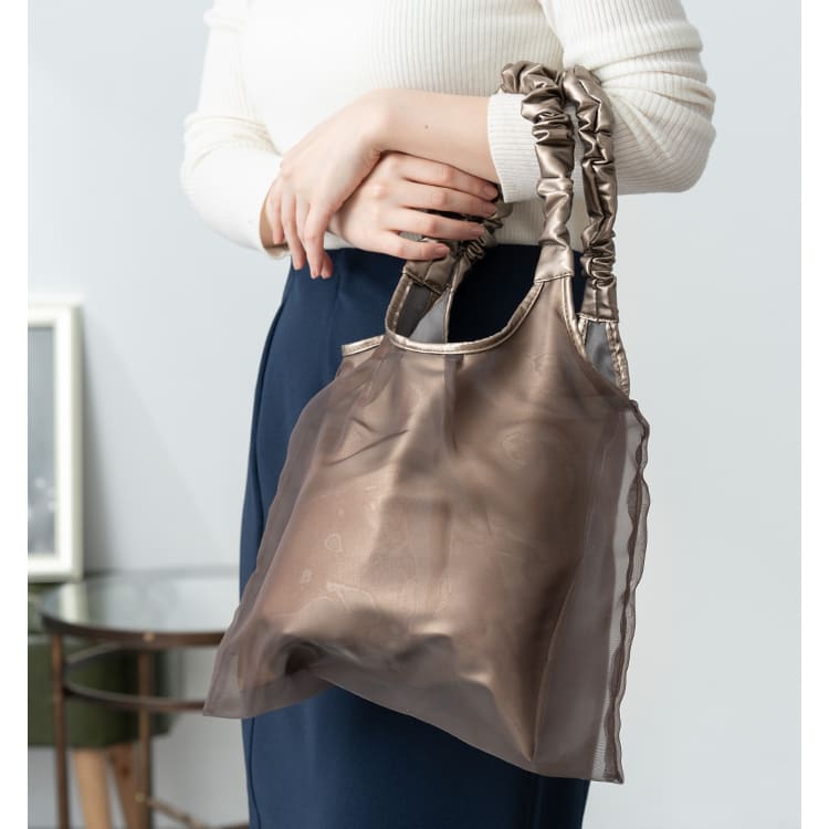 トートバッグ レディース おしゃれ 大人 ギャザーハンドル チュール