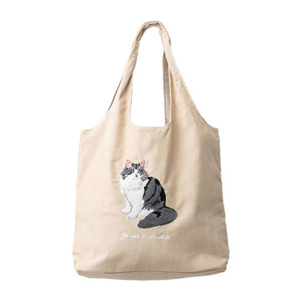 トートバッグ レディース a4 動物 刺繍 コーデュロイ 秋 冬 大容量
