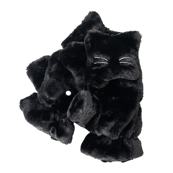 手袋 レディース フェイクファー 指なし ミトン 2way ネコ かわいい