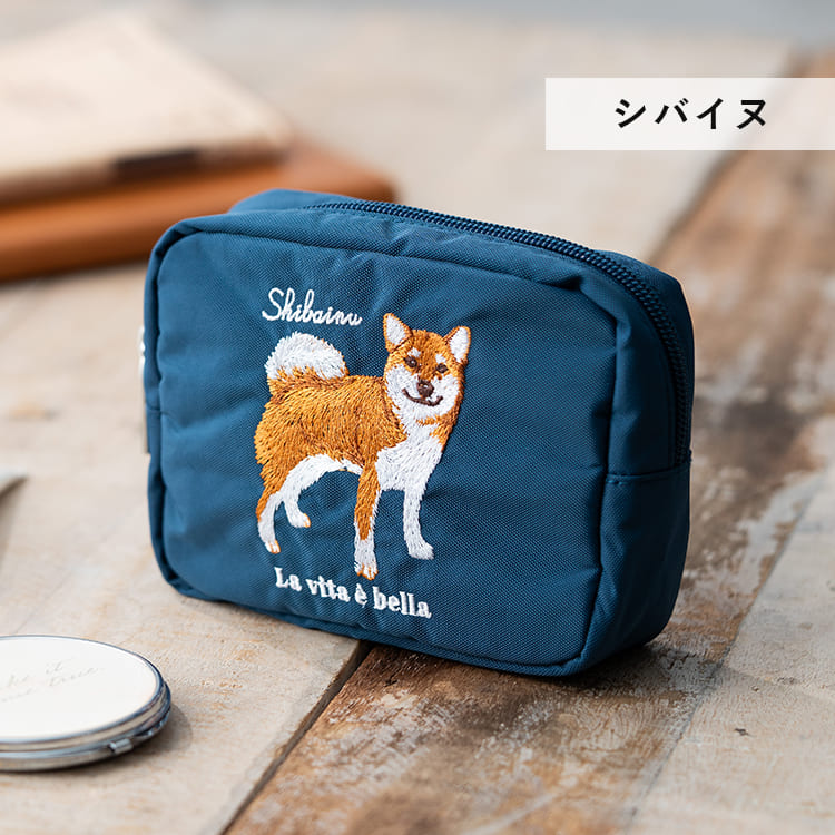ハンドメイド 刺繍入りポーチ マチ2㎝ ポーチ 小物入れ 刺繍 動物 おしゃれ 自立 仕切り 大きめ 化粧ポーチ