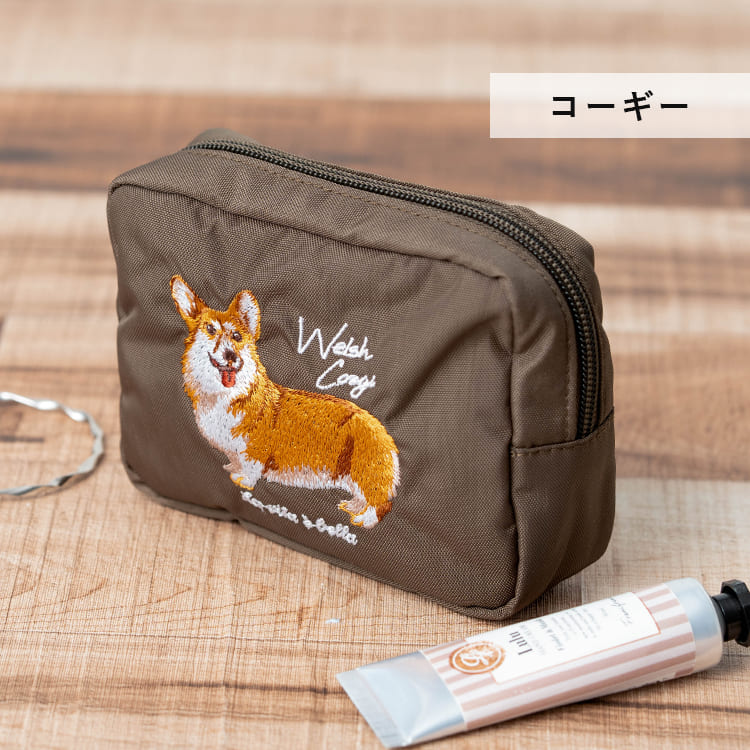 ポーチ 小物入れ 刺繍 動物 おしゃれ 自立 仕切り 大きめ 化粧ポーチ