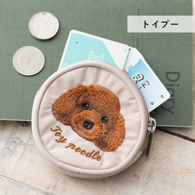 ポーチ 小物入れ 小さめ 刺繍 動物 丸型 カラビナ バッグチャーム