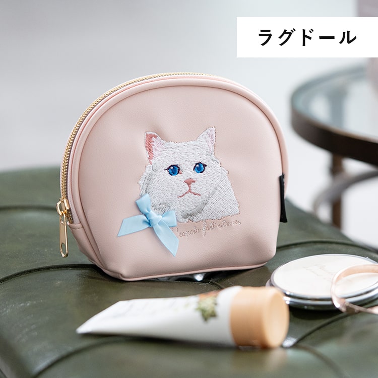 ポーチ 小物入れ 刺繍 動物 ネコ 犬 かわいい おしゃれ 自立 仕切り
