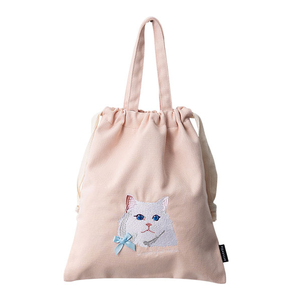 トートバッグ レディース 巾着 a4 大容量 刺繍 動物 犬 猫 ドロスト 縦