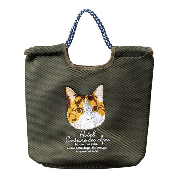 トートバッグ レディース a4 軽量 メッシュ 刺繍 犬 猫 コードハンドル