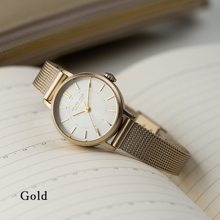 腕時計 レディース 日本製 メッシュベルト GRAND JOUR TOKYO サンレイ文字盤 金属アレルギー ブランド 20代 30代 40代 見やすい ギフト 1年間のメーカー保証付き｜kiitos-web｜20