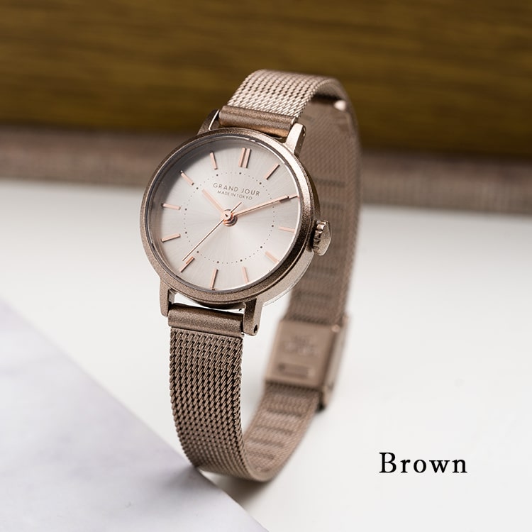 腕時計 レディース 日本製 メッシュベルト GRAND JOUR TOKYO サンレイ文字盤 金属アレルギー ブランド 20代 30代 40代 見やすい ギフト 1年間のメーカー保証付き｜kiitos-web｜22