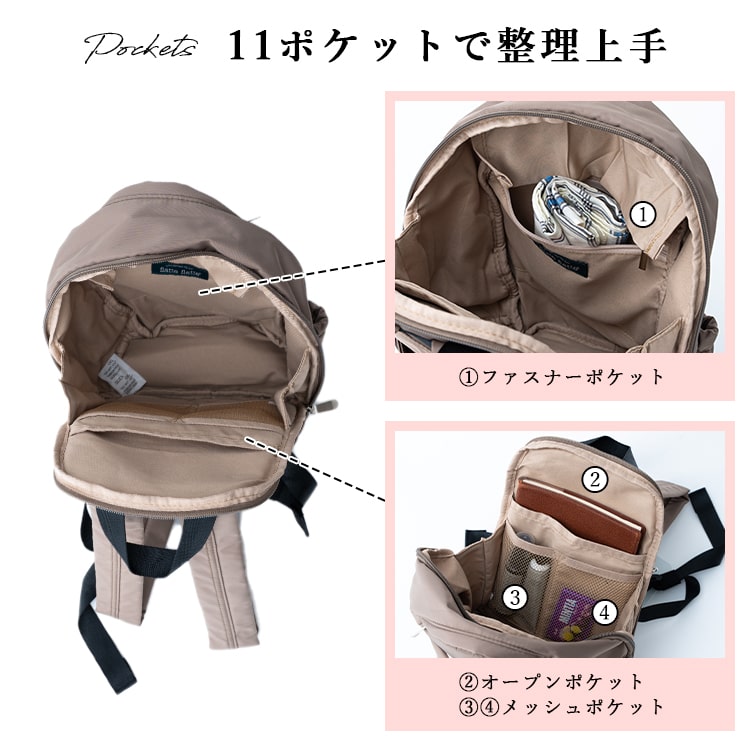 リュック レディース 小さめ 軽量 通勤 通学 撥水 自立 旅行 きれいめ 上品 ナイロン 背面ポケット シンプル おしゃれ 関連画像5