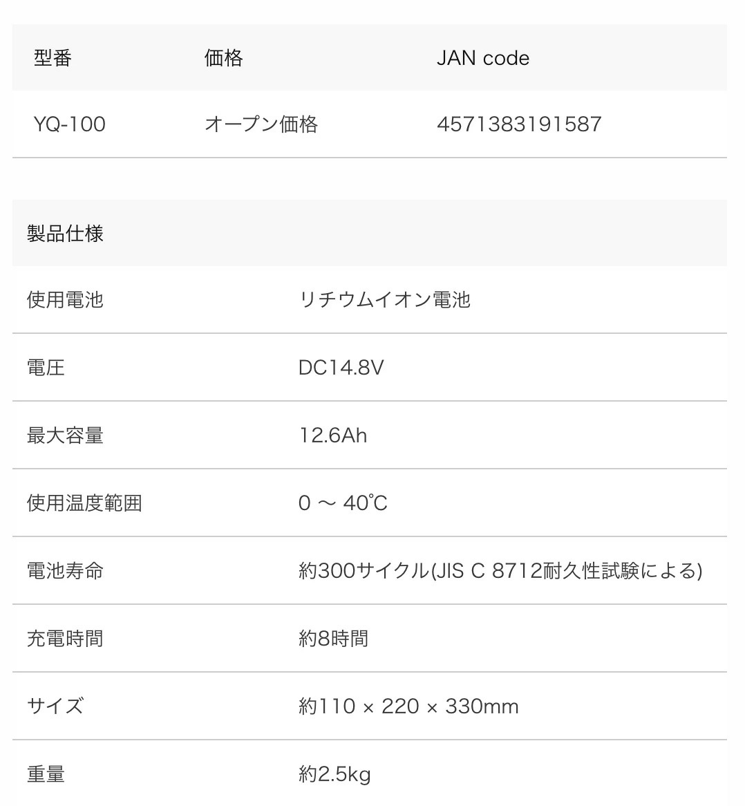 【Hapyson/ハピソン】リチウムイオンバッテリーパック　YQ-100 大容量　電動リール　非常用電源　多機能バッテリー　手軽　山田　釣り　魚釣り　フィッシング｜kikai-sogabe｜03