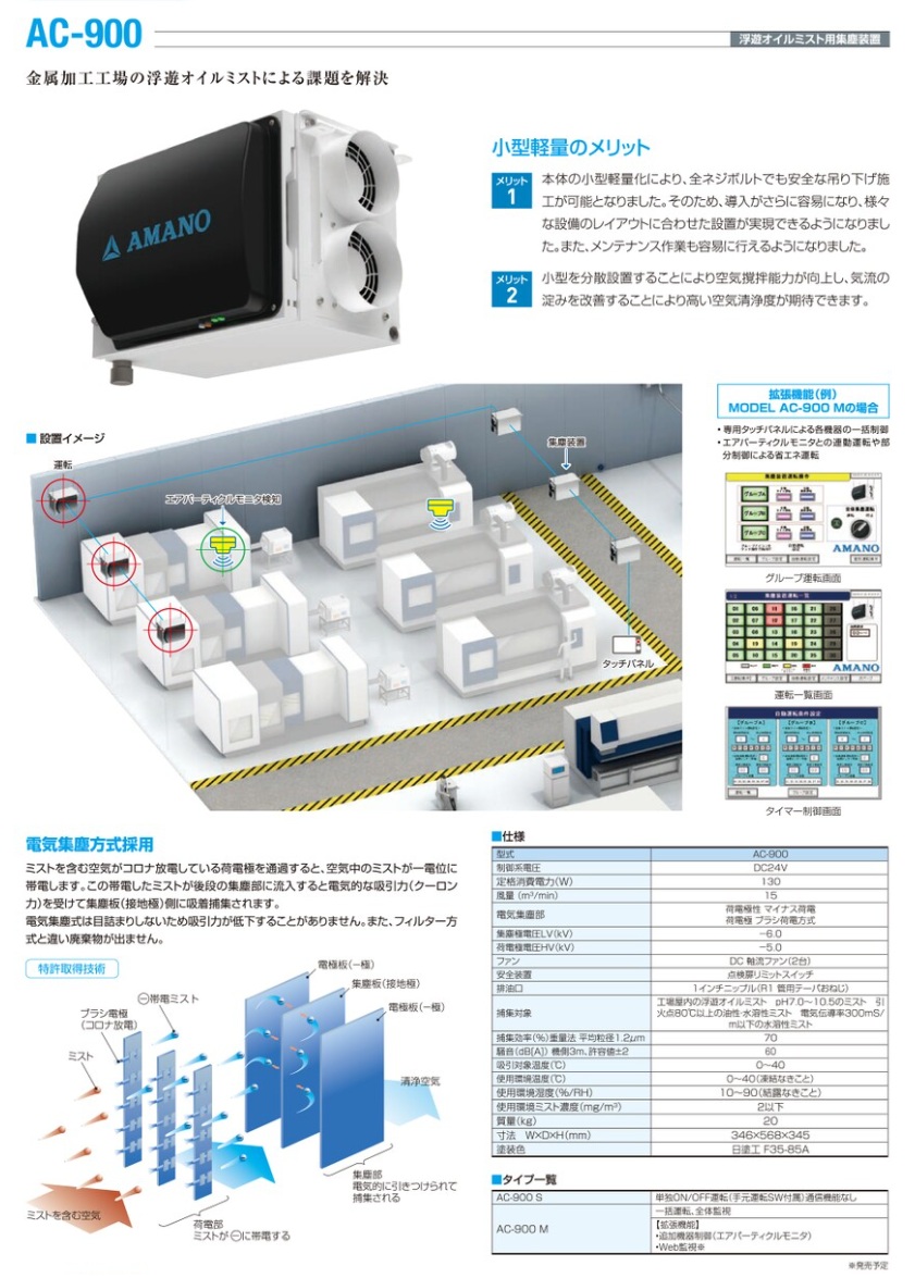 【直送品】 アマノ (AMANO) 浮遊オイルミスト用集塵装置 AC-900S (4147201)_1