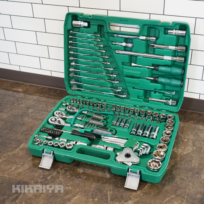 KIKAIYA 工具セット ソケットレンチセット 121pcs +1 ツール セット メカニックツール カーメンテナンス 車 整備 DIY ケース グリーン｜kikaiya-max