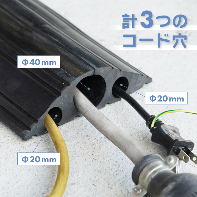 コードプロテクター φ40mm φ20mm×2 長さ4M 幅160mm 高さ最大45mm ケーブルガード ケーブルプロテクター KIKAIYA｜kikaiya-work-shop｜04