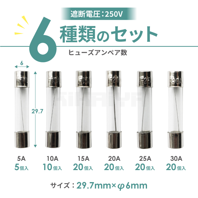 旧車部品【ガラス管ヒューズ】 イワサキ 14A 30㎜ 100本入りケース KIKAIYA（キカイヤ） AGCガラス管ヒューズ セット 約95個入 6サイズ