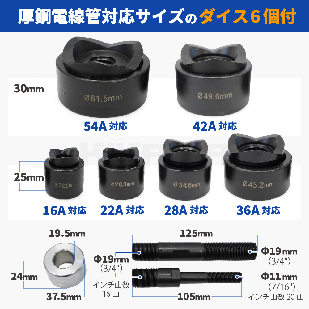 KIKAIYA（キカイヤ） 油圧パンチャー パンチセット 自在ヘッド 一体型
