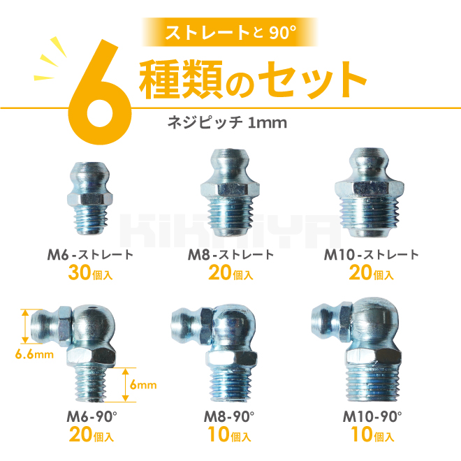 KIKAIYA グリスニップル セット 約110個入 6サイズ 収納ケース付