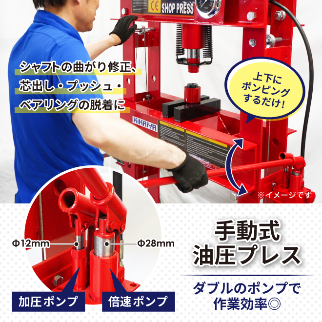 KIKAIYA 油圧プレス 50トン 手動式 ダブルポンプ メーター付 門 KIKAIYA 油圧プレス 50トン 手動式 ダブルポンプ メーター付 門