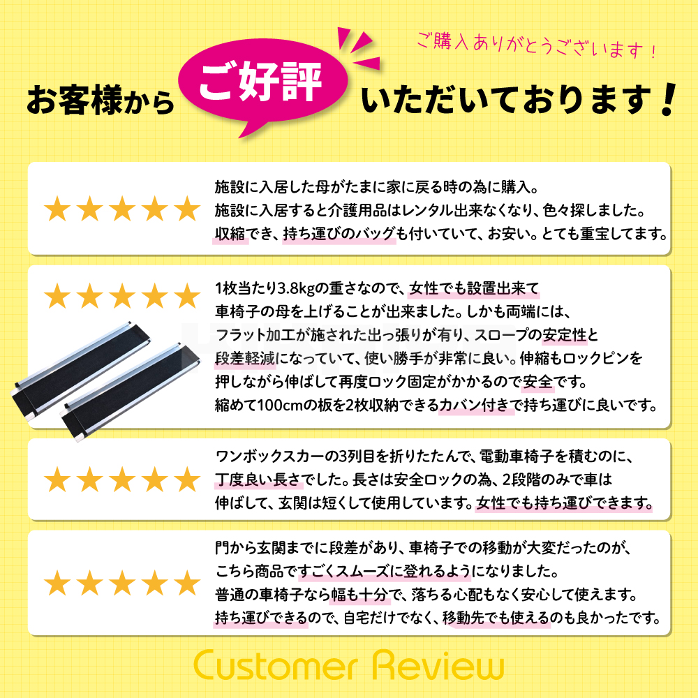 車いす用スロープ 1800mm 2本セット 伸縮式 アルミスロープ 車椅子用