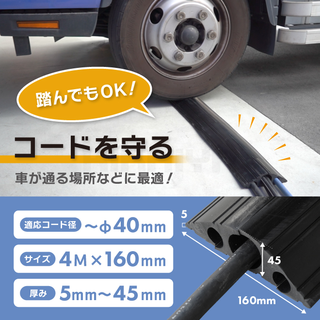 コードプロテクター φ40mm φ20mm×2 長さ4M 幅160mm 高さ最大45mm ケーブルガード KIKAIYA 関連画像2