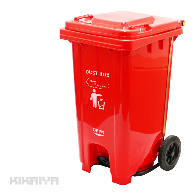 ダストボックス 100L ペダル開閉式 キャスター付 レッド 大容量 ゴミ箱 DB-100R【アウトレット特価】KIKAIYA