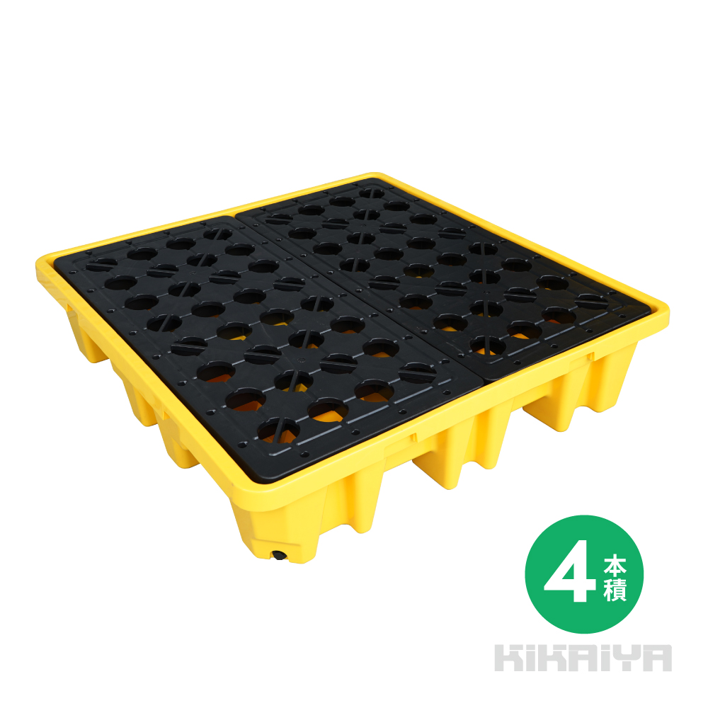 ドラム缶パレット 高密度ポリエチレン製 HDPE 4本積 ドレン付 スピルパレット ドラム缶スタンド ドラム缶スピル