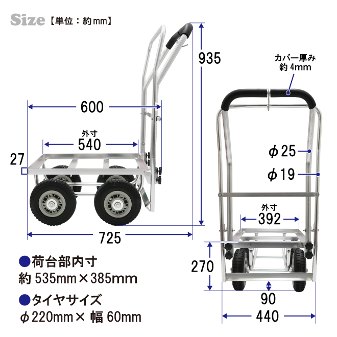 アルミハウスカー ブレーキ付き コンテナ 1個積用 台車 軽量 アルミ