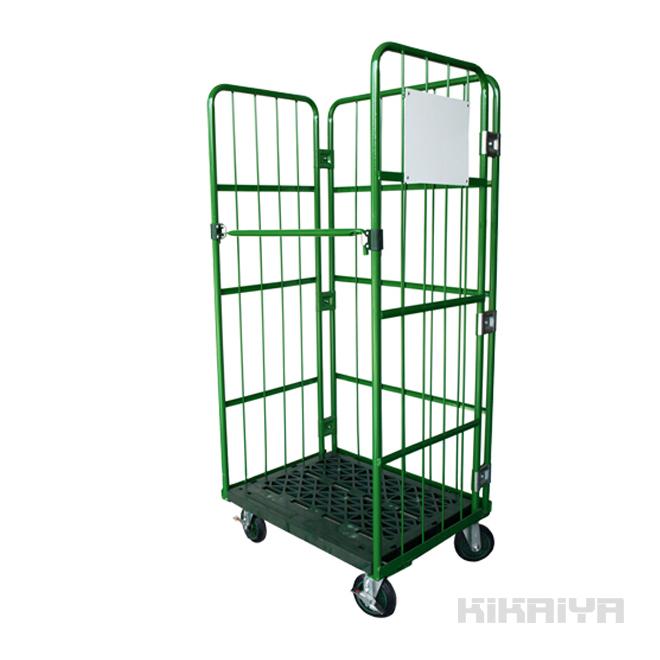 カゴ台車 ロールボックスパレット（緑） W800xD600xH1705mm 底板樹脂タイプ ハイテナー （個人様は営業所止め）KIKAIYA