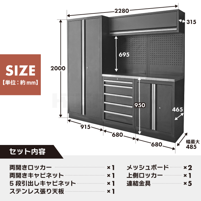 ガレージ キャビネット コンビネーション ステンレス天板 ロッカー メッシュボード スチール （個人様は営業所止め） KIKAIYA｜kikaiya｜03