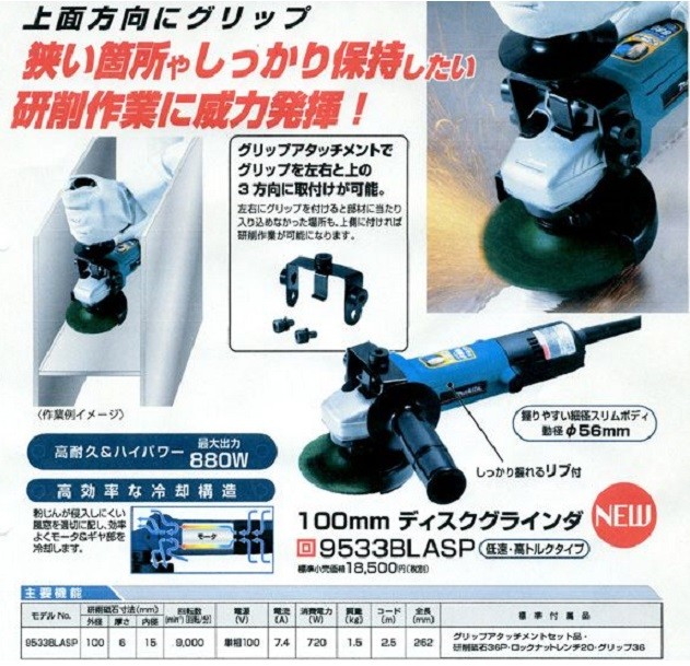 マキタ 100mmディスクグラインダー（低速高トルク/グリップ付