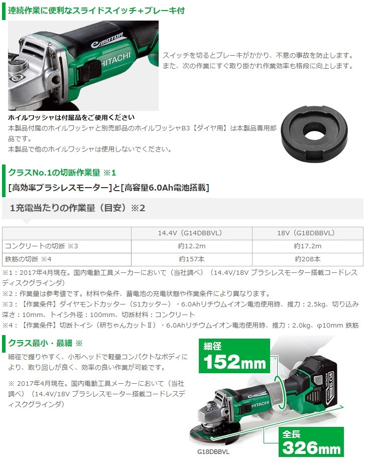 日立 - HiKOKI コードレスディスクグラインダー　G18DBBVL HiKOKI（ハイコーキ） G18DBBVL 18V 100mmコードレスディスク