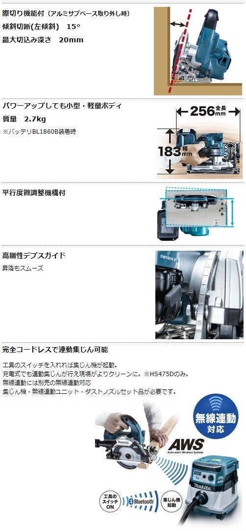 マキタ 充電丸ノコ HS471DGS 18V 鮫肌仕様 新品 マキタ(makita) HS471DZS 充電式マルノコ 18V 送料無料【解説シリーズ