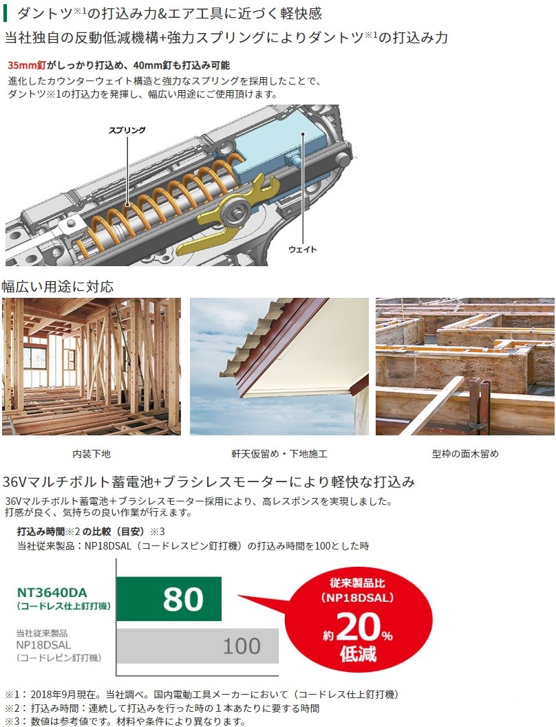 HiKOKI(旧：日立工機) 36Vコードレス仕上釘打機 NT3640DA(XP