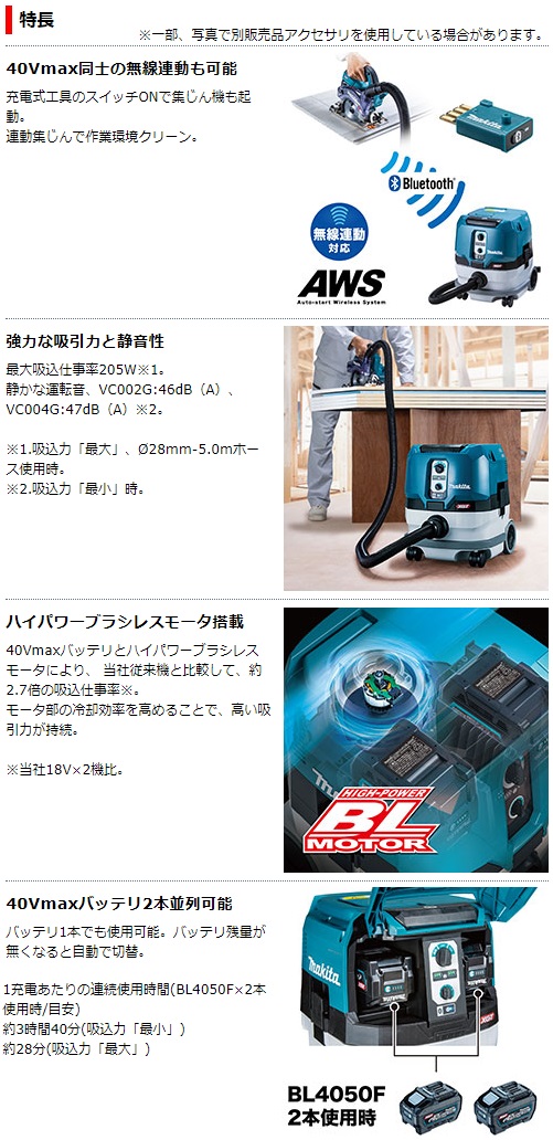 マキタ（makita） 40V充電式集じん機【8L】粉じん専用 VC002GZ【無線