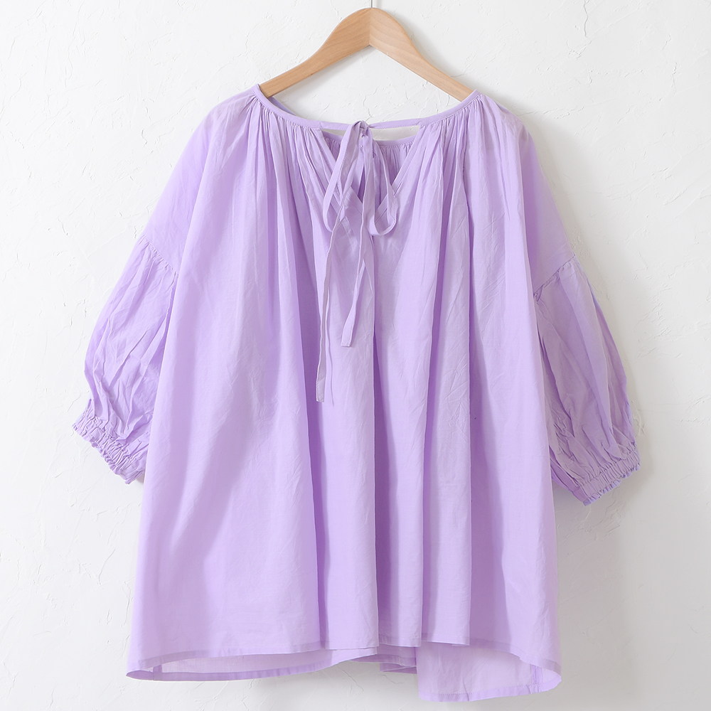 メール便可】ブラウス レディース トップス 五分袖 袖口 ギャザー