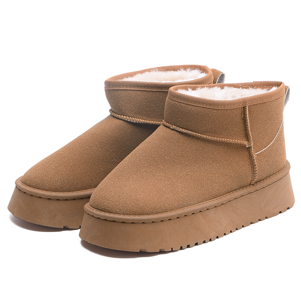 ショートブーツ レディース ムートン ぺたんこ ローヒール 厚底 ファー