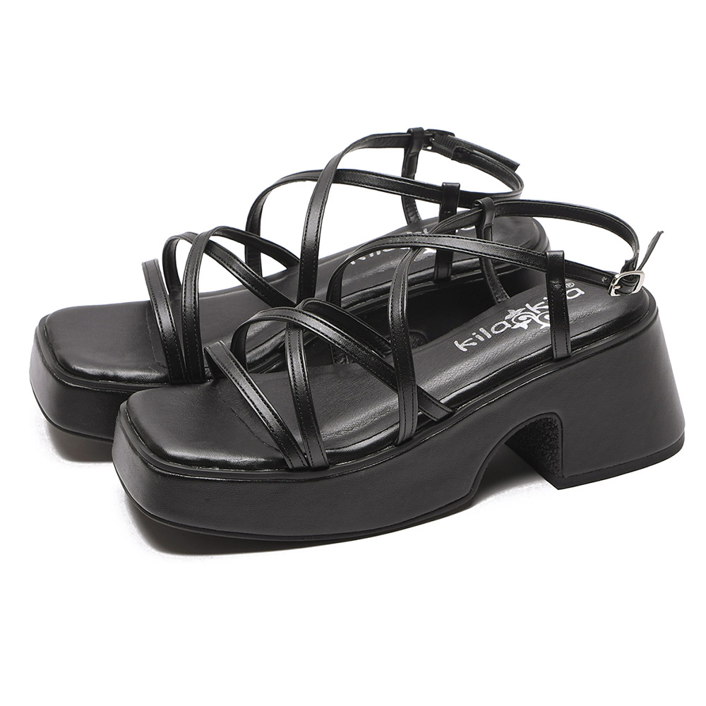 ブラック 厚底サンダル ストラップ付き サンダル レディース 厚底 ストラップ ミュール かかとあり かかと付き