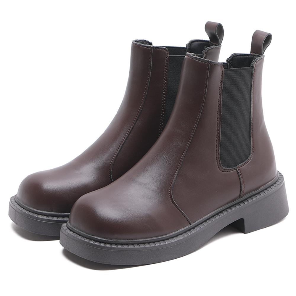 ショートブーツ レディース 厚底 サイドゴア スクエアトゥ 大きい