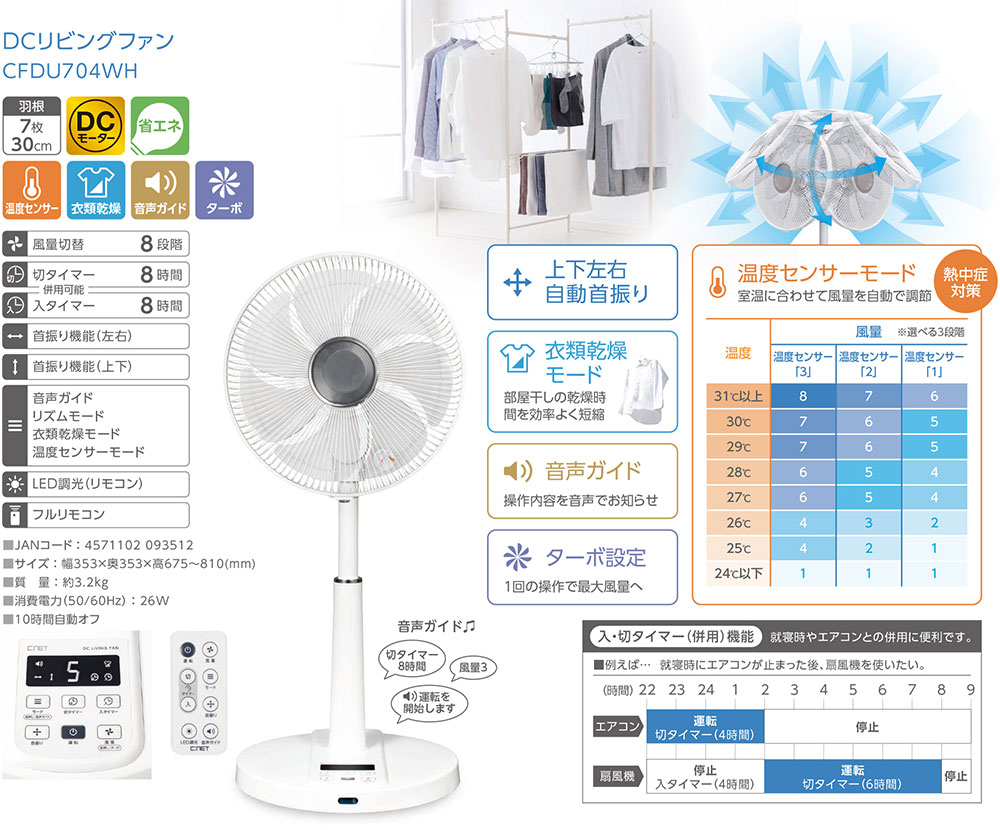 C:NET（シィー・ネット） 扇風機 リビング扇 DCモーター リモコン式