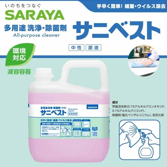 サラヤ 掃除用洗剤 サニベスト 5kg 除菌剤 洗浄剤 掃除 除菌 消毒 殺菌 洗剤 業務用 ウイルス対策  :SK7368:よろずやマルシェYahoo!ショッピング店 - 通販 - Yahoo!ショッピング