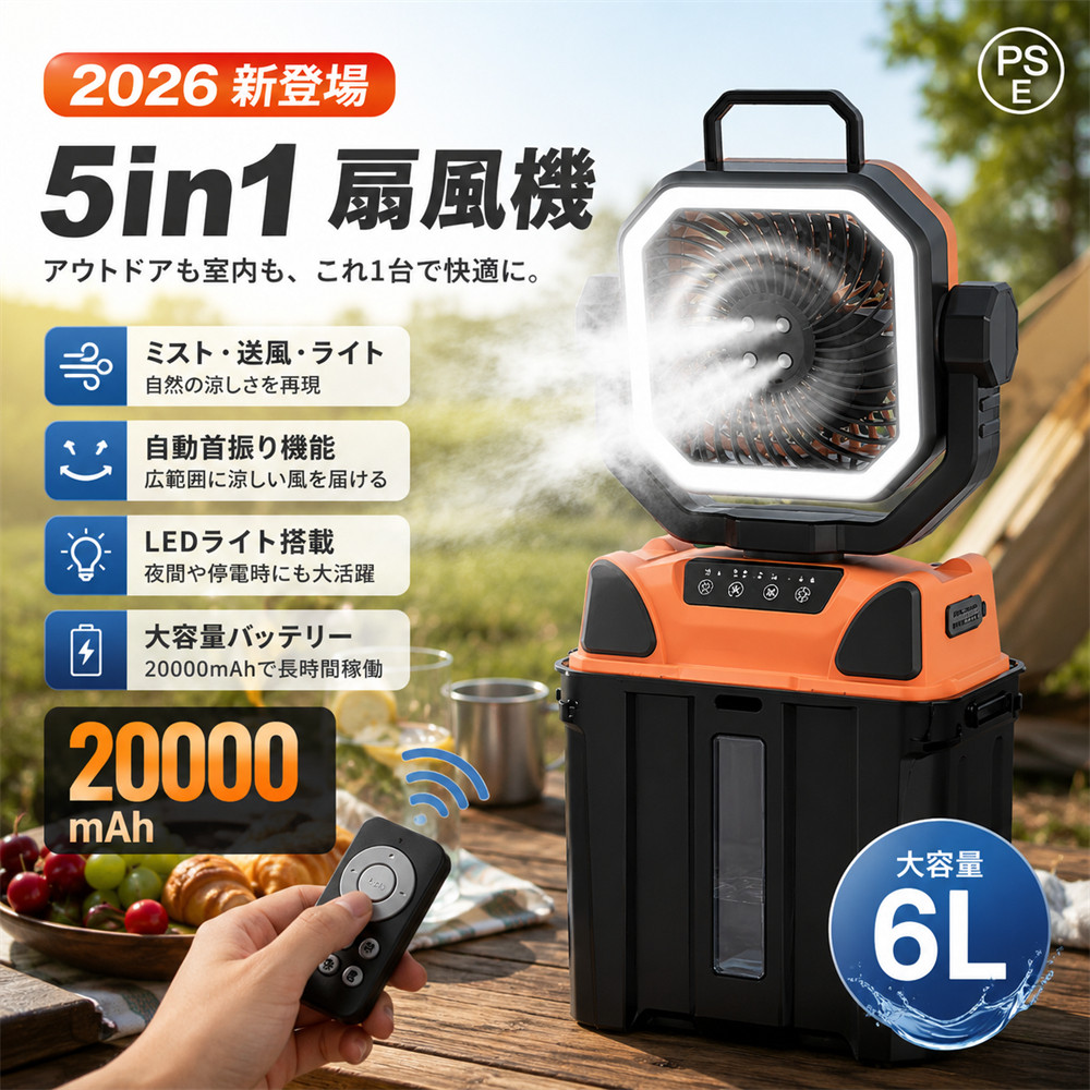 ミストファン キャンプ 扇風機 自動首振り 噴霧 アウトドア 冷風機