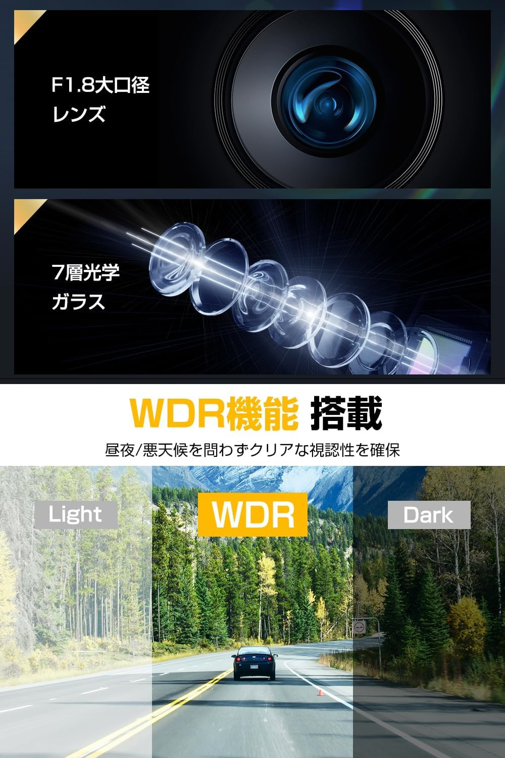ドライブレコーダー 前後カメラ Sonyセンサー 1440P FullHD ドラレコ