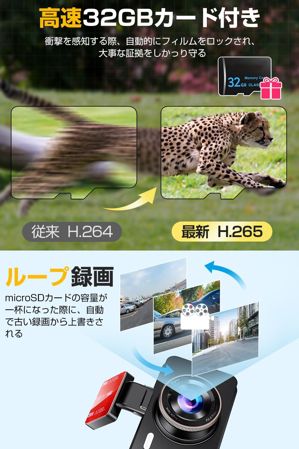 ドライブレコーダー 前後カメラ Sonyセンサー 1440P FullHD ドラレコ