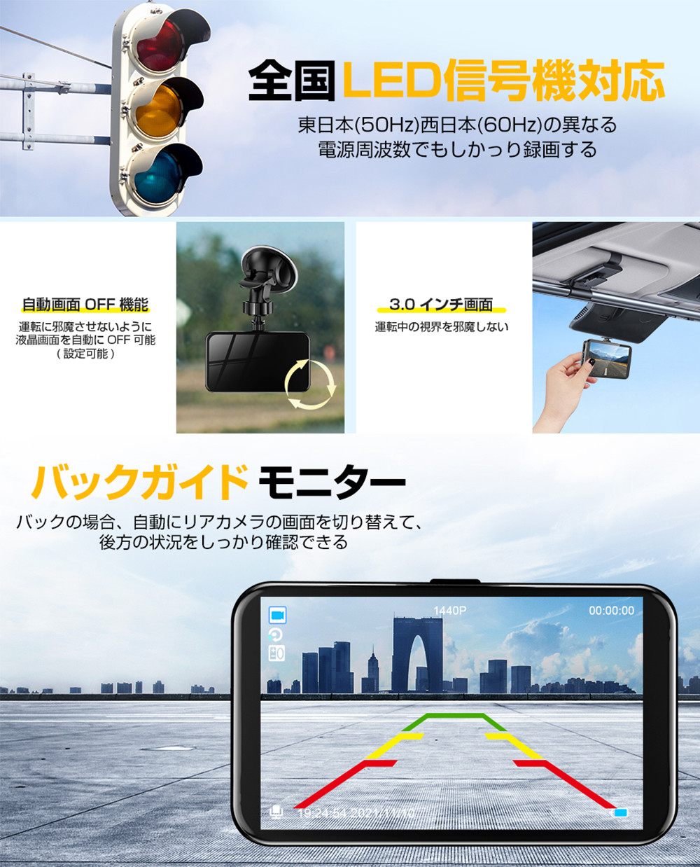 ドライブレコーダー 前後カメラ Sonyセンサー 1440P FullHD ドラレコ