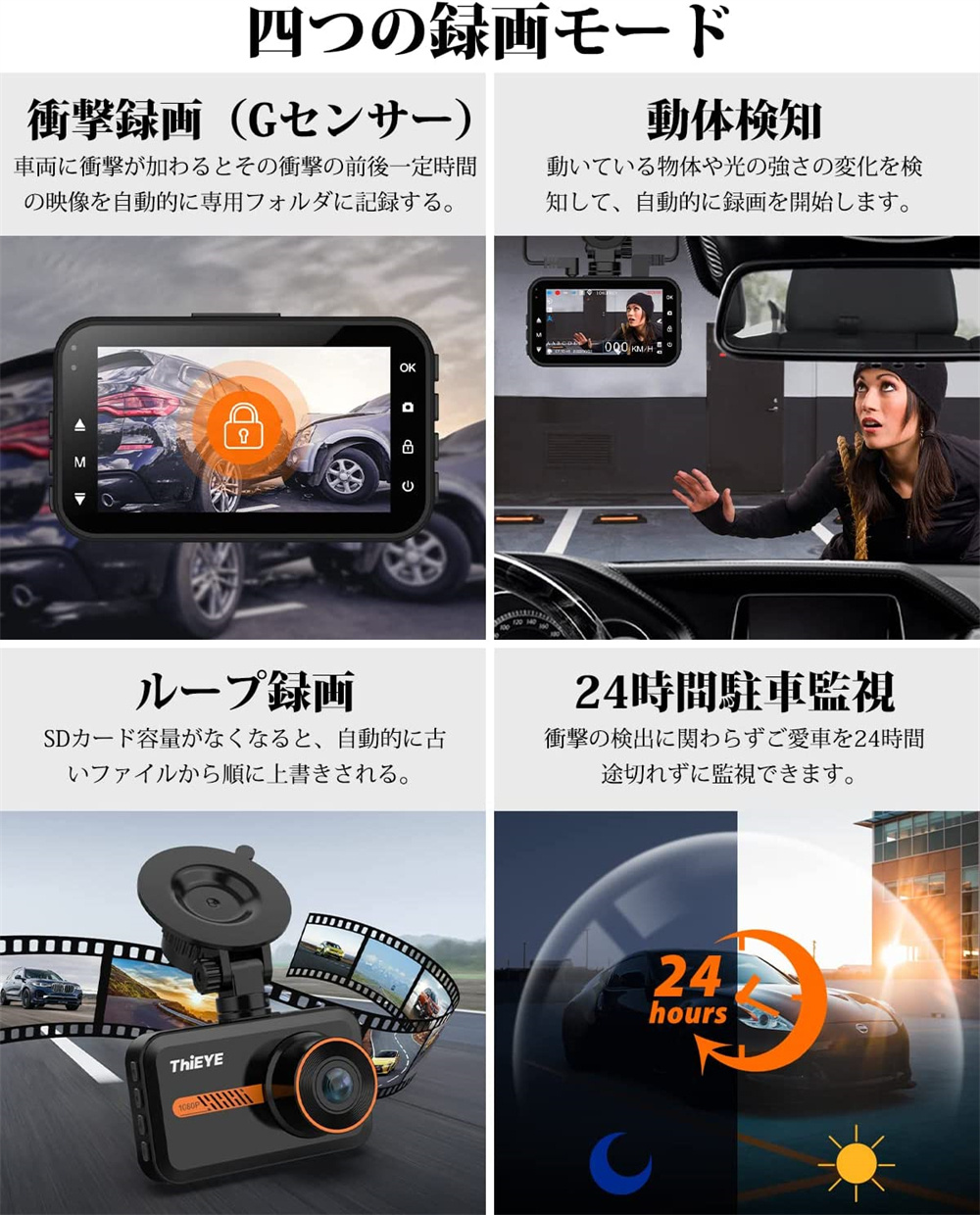 ドライブレコーダー 前後 2カメラ 1080P 170度超広角 360度全方位 3