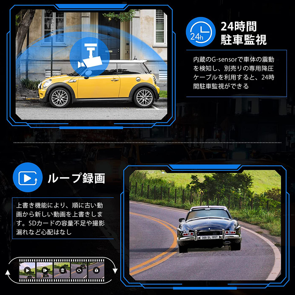 ドライブレコーダー 前後 2カメラ 1080P 170度超広角 360度全方位 3