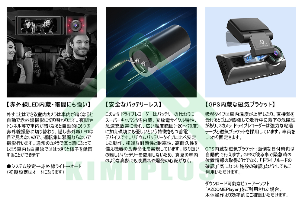 ドライブレコーダー 日本製 SONY IMX415センサ 前後カメラ 3カメラ同時